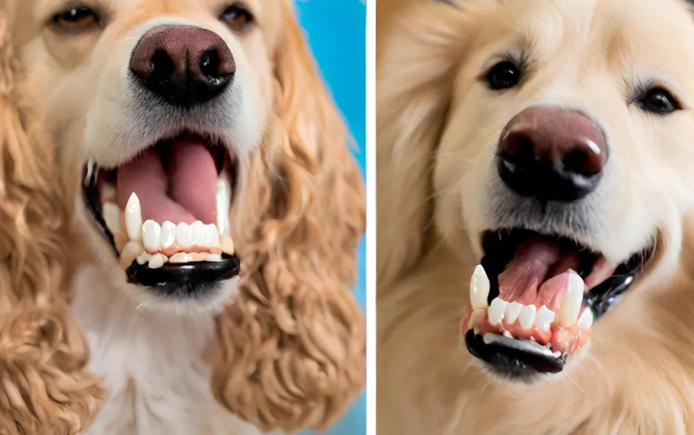 Dogs showing new Canine teeth